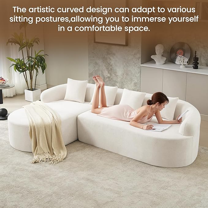 105" Boneless L Shaped Sectional Couch, Curved Cloud Deep Seat Sofa with Chaise Lounge, Oversized 4 Seater Couches for Living Room, No Assembly, Chenille Beige