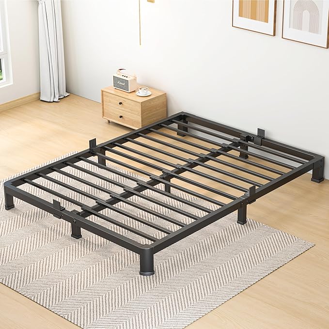 7 Inch Full Bed Frame, Metal Platform Bed Frame with Round Corner Legs, 3500 lbs Heavy Duty Steel Slats Support, No Box Spring Needed, Noise Free, Easy Assembly, Black