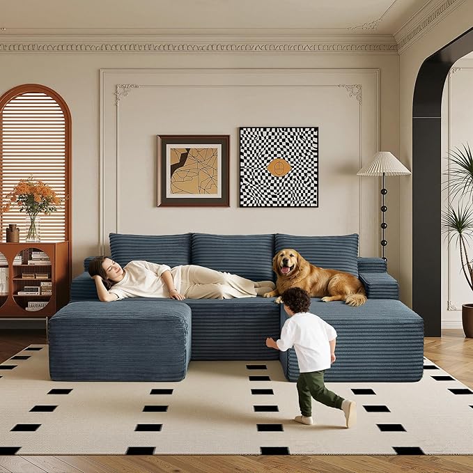 96" Sectional Couches for Living Room Cloud Couch Sofa with L-Shape Upholstered Boneless Couchs Modern Modular Sectional Couch with Chaise (Dark Grey, 96" W+Right Facing Chaise+2Seaters+Ottoman)