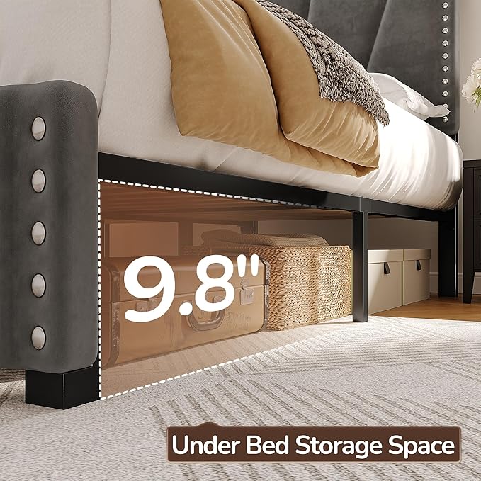 EnHomee Twin Bed Frame, Twin Size Bed Frame and Headboard, Bed with Charge Station and Led Light for Bedroom Apartment, Dorm, Noise-Free, Easy Assembly, Gray