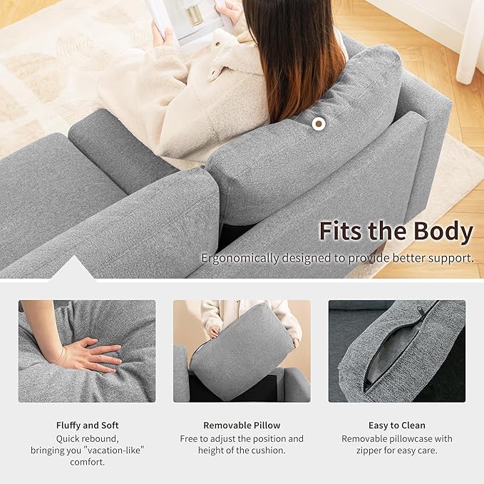 Mid Century Modern Couches for Living Room, 89" Comfy Grey Couch Sofa with 3-Seater Deep Seats, Upholstered Sofas for Living Room, Office Apartment, Bedroom