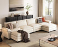 LINSY HOME 157'' Modular Sectional Sofa Beige Couch Corduroy Cloud Couches for Living Room, U Shaped Couch with Movable Ottoman, Modern Cloud Sectional Sofas for Bedroom and Apartment, Beige