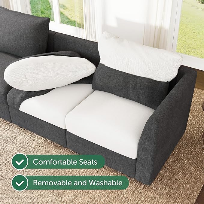 HONBAY Modular Sectional Couch L Shaped Sectional Sofa with Storage, Convertible Couches for Living Room - Snowflake Velvet Grey