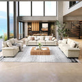 3 Piece Living Room Sofa Furniture Set, Chenille Modular 2 Loveseat and 3-Seat Couch with Wider Armrest and Pillow, 7-Seat Modern Sectional Cloud Deep Seat for Apartment, Beige
