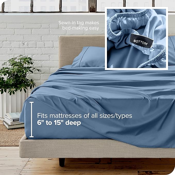 Bare Home Twin XL Sheet Set - 1800 Ultra-Soft Microfiber Twin Extra Long Bed Sheets - Double Brushed - Deep Pockets - Easy Fit - 3 Piece Set - Bedding Sheets & Pillowcases (Twin XL, Coronet Blue)