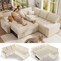 Vipbear Pull Out Sofa Bed Sectional Sleeper Sofa with Reclining Backrest & Storage, Plush Pullout Modular Sectional Couches with USB Charging, L Shaped Convertible Couch Bed for Apartment, Beige | Breathable material, Tool-Free Assembly