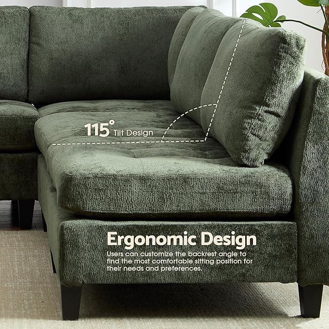 Luxe Oversized Modular Sectional Sofa, Modern Chenille Convertible Sleeper Sofa with Storage Ottoman, Comfy Deep Seat U-Shaped Cloud Couch for Living Room（Green，6-Seater + 2 * Ottoman + Tea Tray）