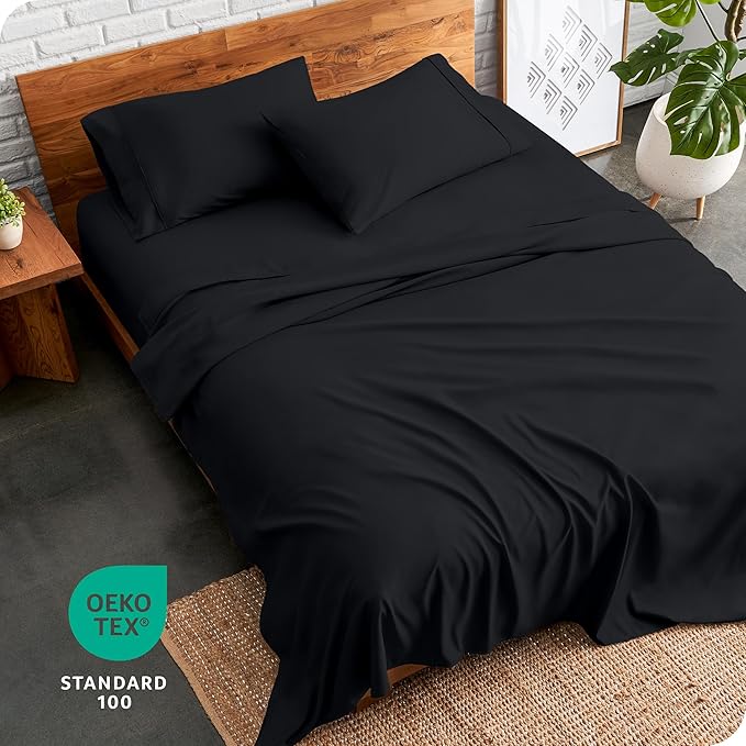 Bare Home Split King Sheet Set - 1800 Ultra-Soft Microfiber Bed Sheets - Double Brushed - Deep Pockets - Easy Fit - 5 Piece Set - Bedding Sheets & Pillowcases (Split King, Black)
