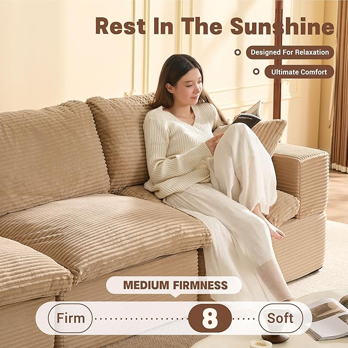 106.3” Sectional Couches for Living Room, Set of Cloud Couch, Modular Sectional Sofa, Convertible Sofas Bed, Deep Seat Sofa, Corduroy,Camel