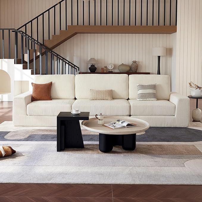 Modular Sectional Sofa, 120.47" Modern Cloud Couch Sectional Sofa with L-Shaped Chaise Comfy Corduroy Fluffy Couch with Deep Seat Boneless Couches for Living Room Bedroom, White