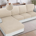 H.VERSAILTEX Sectional Couch Covers 8 Pieces Stretch Sofa Covers for Sectional Sofa Set Separate L Shaped Couch Cover for Both Left/Right Couch (Seat and Back: 1 Chaise + 3 Sofa, Natural)