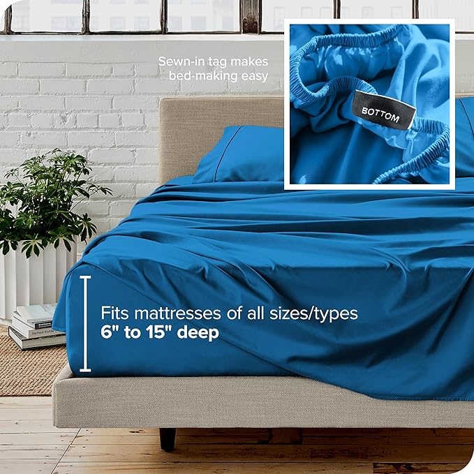 Bare Home Split Head Flex King Sheet Set - 1800 Ultra-Soft Microfiber Bed Sheets - Double Brushed - Deep Pockets - Easy Fit - 4 Piece Set - Bedding Sheets & Pillowcases (Medium Blue)