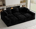 Cloud Sectional Sleeper Sofa Bed 6-Seater Plush Corduroy Modular Sectional Sofa Couches for Living Room with Ottoman. Black Couch.