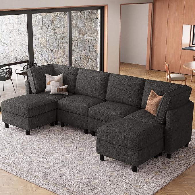 Belffin 110.2" Modular Sectional Sofa 6 Seats U Shaped Couch Washable Sectional Couches for Living Room Comfy Couches with Storage Seat Couch Sofas with Chaise,Dark Grey