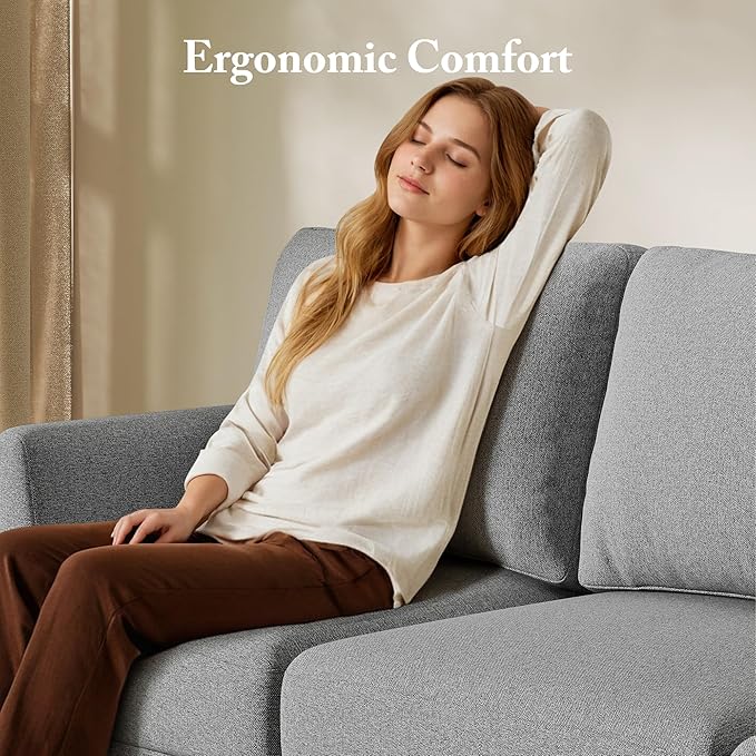 3 Seater Sofa Couch with Deep Seats, 89" Mid Century Modern Upholstered Sofa with Armrests, Comfy Couches for Living Room, Bedroom, Apartment and Office (Grey)