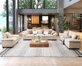 3 Piece Living Room Sofa Furniture Set, Corduroy Modular Loveseat, Cloud Chair, and 3-Seat Couch with Pillow, Oversized 6-Seat Modern Sectional Deep Sofa for Apartment, Beige