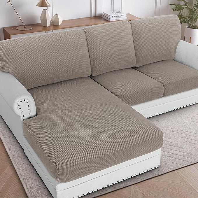 H.VERSAILTEX Backrest Cushion Covers Sectional Couch Back Cushion Covers for Sectional Sofa Set for Both Left/Right Couch (Back Only: 1 Chaise + 2 Sofa, Taupe)