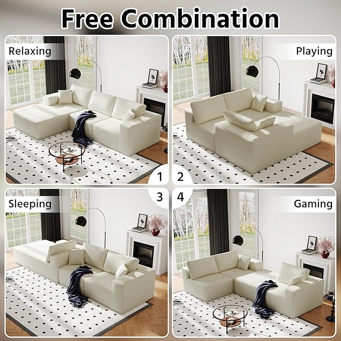108" Cloud Modular Sectional Couch with L-Shape Chaise, Modern Sectional Sofa with Deep Seat Couch, Ultra Soft Knit Fabric Couches for Living Room, No Assembly Required, Left Facing Chaise (Beige)