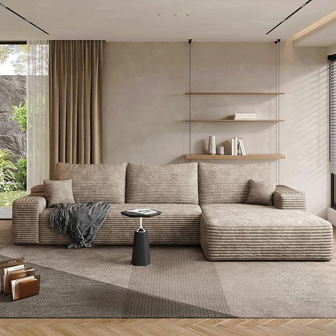108" Sectional Couches for Living Room Cloud Couch Sofa with L-Shape Upholstered Boneless Couchs Modern Modular Sectional Couch with Chaise (Camel, 108" Right Facing Chaise+2Seaters)