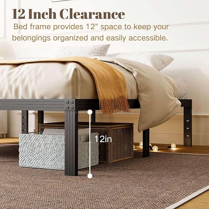 ZIYOO Twin Bed Frames with Heavy Duty Steel Slat, 14 Inches Platform Bed Frame, Non-Slip Design, No Box Spring Needed, Easy Assembly, Quiet Noise Free, Under Bed Storage Space, Black