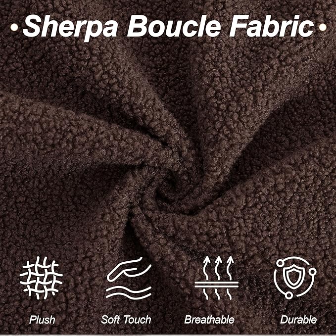 87" Sherpa Boucle Cloud Couch Modern 3 Seater Sofa with Solid Wood Legs, 25" Extra Deep Seat, Comfy Thick Cushion Upholstered Sofa Couches with 3 Pillows for Living Room, Brown