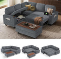 LINSY HOME Sectional Sleeper Sofa with Pull Out Couch Bed for Living Room (Grey) | Plush Corduroy, Storage Ottoman, Storage Chaise, Pull Out Couch, USB Charging
