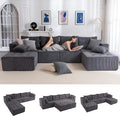 MAXYOYO 129.5" Modular Sectional Sofa Couch, U Shaped Modern Cloud Couch with 2 Ottomans, Sofa in A Box, Tufted 6-Seat Boneless Sleeper Chair for Living Room, No Assembly Required, Grey