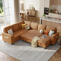 LINSY HOME Sectional Sleeper Sofa with Pull Out Couch Bed - Convertible Plush Corduroy Cloud Couch with Storage Chaise & USB Charging, Comfy Modular Couches for Living Room, Brown