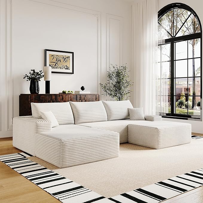 108" Sectional Couches for Living Room Cloud Couch Sofa with L-Shape Upholstered Boneless Couchs Modern Modular Sectional Couch with Chaise (White, 108" Left Facing Chaise+2Seaters+1Ottoman)