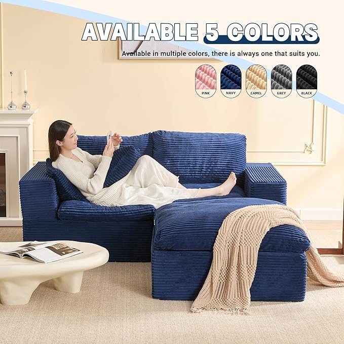 74.8” Set of Cloud Couch, Modular Loveseat Sofa, Convertible Sofas Bed, Deep Seat Sofa, Cozy Sofa for Living Room, Office and Bedroom, L Shaped Cozy Sofa Furniture Set, Corduroy, Blue