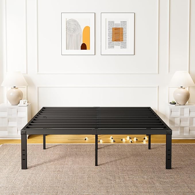 ZIYOO King Size Bed Frame, 16 Inches Platform Bed Frame, 3500lbs Heavy Duty Steel Slat, Non-Slip Design, No Box Spring Needed, Easy Assembly, Quiet Noise Free, Under Bed Storage Space, Black