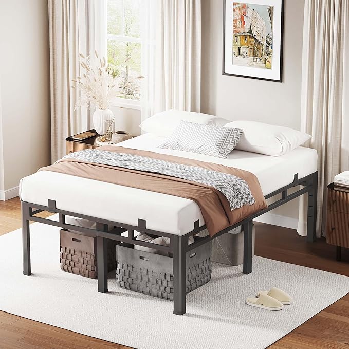 ROIL 20 Inch Full Size Bed Frame, Metal Bed Frame & Box Spring 2 in 1 Platform with Round Corner Legs, 4000LBS Double Layer Bed Frame with Headboard Holes Mattress Baffles, Noise-Free Easy Assembly