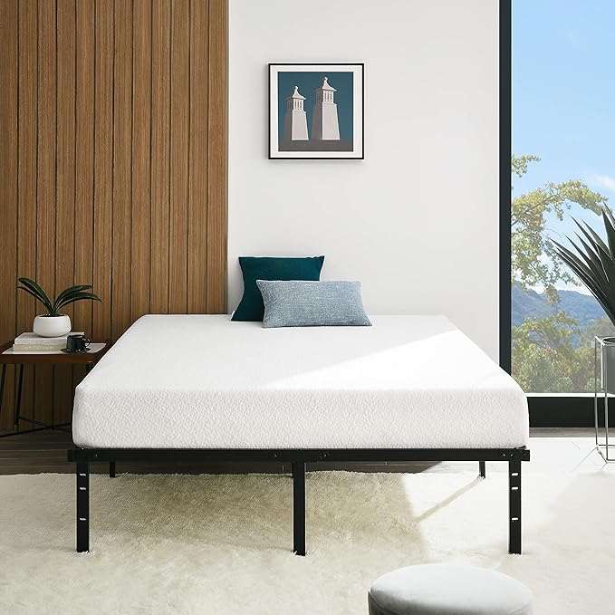 Amazon Basics Sturdy Heavy-Duty Non-Slip Platform Bed Frame, Full Size, Steel Slat Support, No Box Spring Needed, Noise Free, Easy Assembly, 14 Inch Storage Height, Black