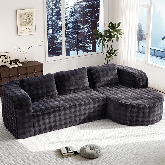 Hobestluk 96" Cloud Sectional Couch Modern Boneless Couch 3 Seater with Oversized Chaise L Shaped Modular Sofa Couches for Living Room Apartment No Assembly Required (Bubble Grey, Right Facing Chaise)