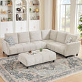 103" Convertible Sectional Sofa with Long Ottoman, Modern Upholstered Fabric L-Shaped Couch with Back Cushions, 6 Seat Sofa Couches for Living Room, Apartment, Office, Beige