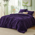 Bedsure Full Size Comforter Sets - GentleSoft™ 3 Pieces Double-Side Fleece Fluffy Purple Comforter Set, Cozy Striped Room Decor Aesthetic, Luxury Full Size Bedding, 2 Pillowcases, 82x86 Inches