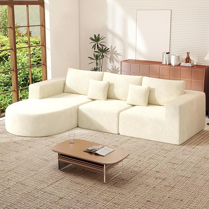 Boneless Couches for Living Room,Cloud Sectional Couch with L-Shape Chaise,Modern Modular Sofa with Deep Seat Upholstered Comfy Couches for Bedroom,No Assembly Required,1PCS