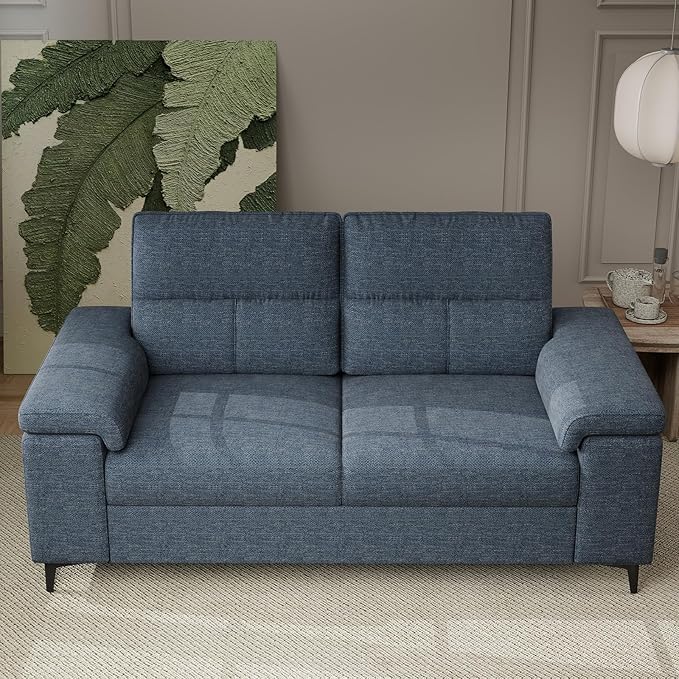 71.25" Modern Sofa Couch for Living Room, Deep Seat Sofas with 8”Cushion, Comfy 2-Seater Chenille Loveseat with Convertible Armrest, Removable Sofa Cover, High Leg(Blue)