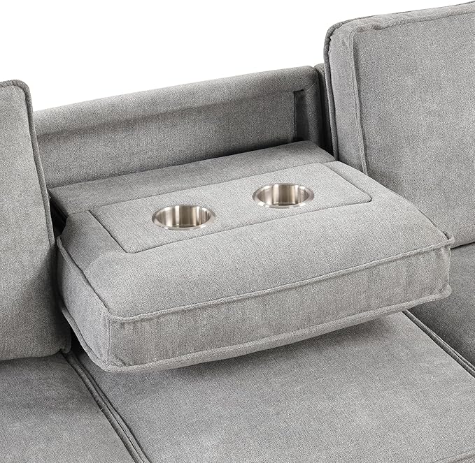 LUMISOL 89" Convertible Sleeper Sofa Bed, Modern L-Shaped Sectional Sofa with Storage Chaise, Chenille Pull Out Couch Bed with Cup Holders & Charging Station for Living Room, Gray