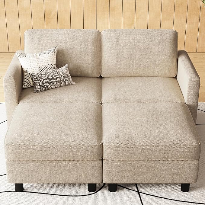 Belffin 58.3" Modular Sectional Sofa 4 Seats Sleeper Sofa Washable Sectional Couches for Living Room Comfy Couches with Storage Seat Couch Sofas with Chaise,Beige