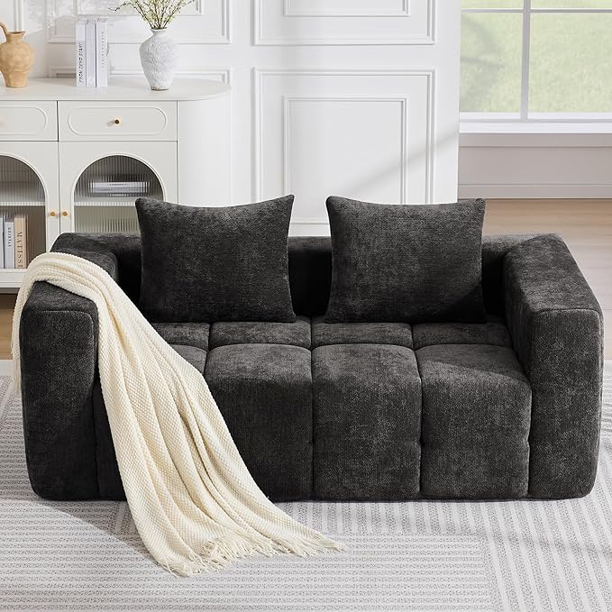 72" Loveseat Boneless Couch, Cloud Sectional Couch with Deep Seat, High-Density Memory Foam and Chaise, Love Seat Sofa, Boneless Couches for Living Room, No Assembly Required Tufted Sofa, Dark Grey