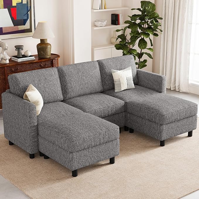 Belffin 84.3" 5 Seats U Shaped Couch Modular Sectional Sofa Washable Sectional Couches for Living Room Comfy Couches with Storage Seat Couch Sofas with Chaise,Grey