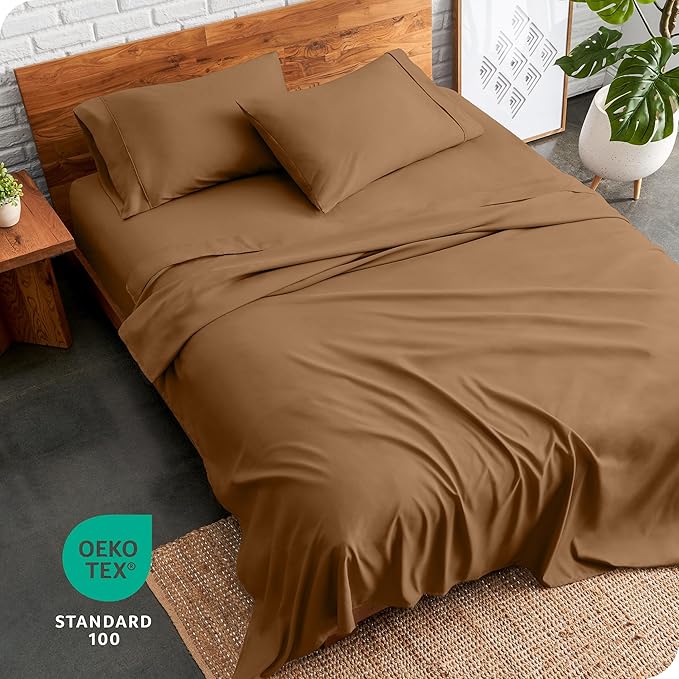 Bare Home Queen Sheet Set - 1800 Ultra-Soft Microfiber Queen Bed Sheets - Double Brushed - Deep Pockets - Easy Fit - 4 Piece Set - Bedding Sheets & Pillowcases (Queen, Caramel)