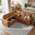 LINSY HOME Pull Out Sofa Bed Sectional Sleeper Sofa with Storage, Plush Corduroy Pullout Modular Sectional Couches for Living Room, L Shaped Convertible Couch Bed for Apartment (Brown)