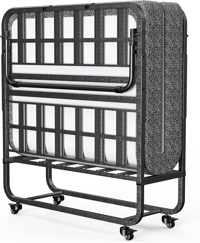 AbyssZen Twin Size Folding Bed with Mattress, 75" x 38" RollawayBed Guest Foldable for Adults, Portable Extra Bed with Memory Foam Mattress, Space-Saving Fold Up for Easy Storage
