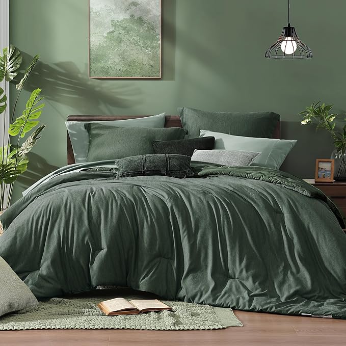 Monbix California King Comforter Set - 7 Pieces Cationic Dyeing Deep Forest Bed in a Bag Cal King Bed Sets with Comforter, Sheets, Pillowcases & Shams, Reversible Bedding Comforters Sets