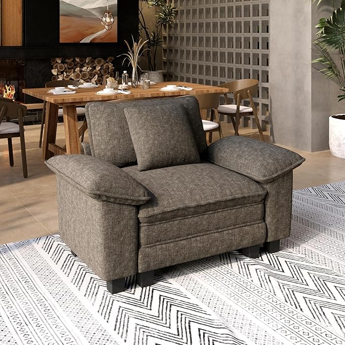 53.5'' Oversized Accent Chair, Chenille Single Seat Modular Sofa Chair with Wider Armrest and Pillow, Modern Cloud Deep Seat Armchair for Bedroom Living Room, Smoky Grey