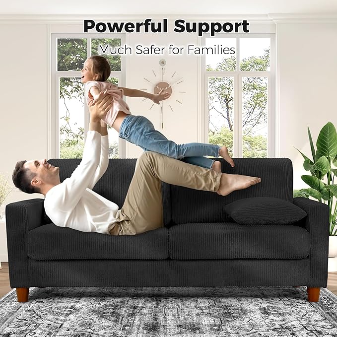 Kidirect 70in U Shaped Couch, Modular Sofa No Tool Assembly, Comfy Sectional Couches for Living Room 21in Deeper Seats, Corduroy Sofas for Living Room with 2 Pillows, Loveseat Sofa Set, Black Couch | Comfy Corduroy, Oversized 70in Couch, 700LB Tough, T...