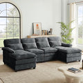 112" Modular Sectional Sofa, U Shaped Comfy Cloud Couch with Double Chaise and Padded Armrests, Modern Deep Seat Sectional Couches for Living Room, Apartment, Office, Dark Grey