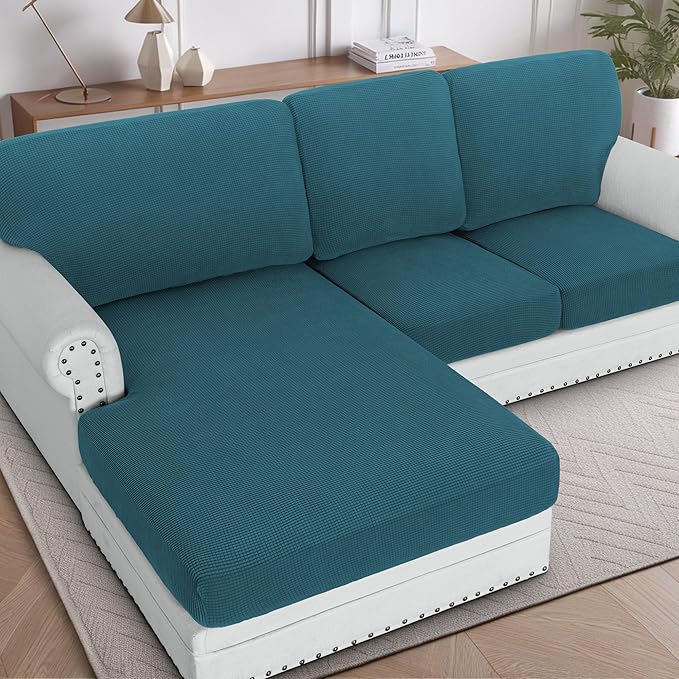 H.VERSAILTEX Sectional Couch Covers 3 Pieces Sofa Seat Cushion Covers L Shape Separate Cushion Couch Chaise Cover for Both Left/Right Sectional Couch (Seat Only: 1 Chaise + 2 Sofa, Deep Teal)